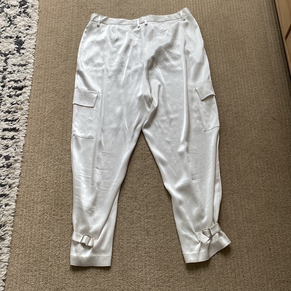 Babaton Refined Satin Cargo Pant, bone/white high waisted pant, size 16. - Picture 5 of 14